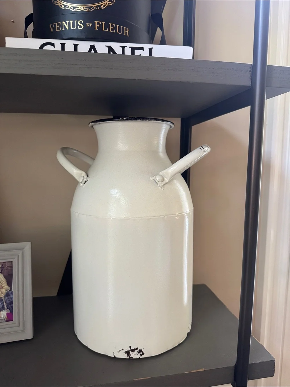 Cream Vintage-Style Metal Milk Can Vase
